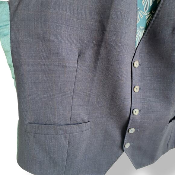 Ted Baker Men’s Wool Vest Navy Waistcoat with Patterned Lining V‑Neck Button 44R - Picture 4 of 10